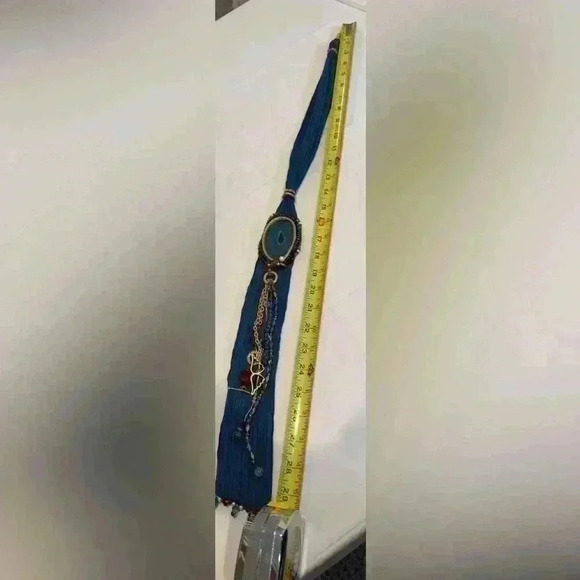 Vintage Stunning Handmade Agate Blue Polish Stone Scarf Necklace - Picture 13 of 13